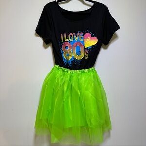 Women’s 80s Costume Set Neon Tutu Skirt & I Love the 80s Tee Size M